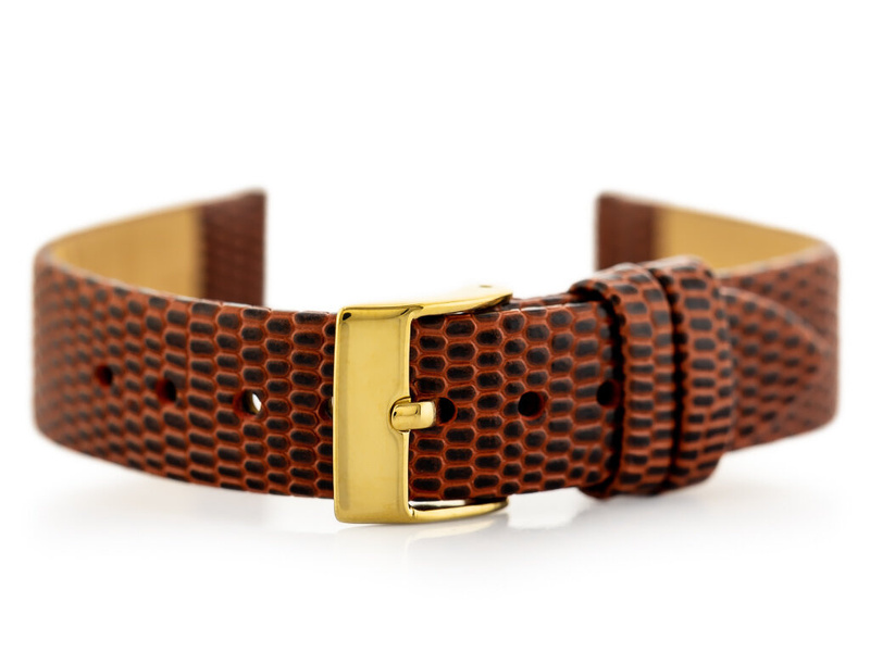 W107 leather watch strap - brown/ gold. 20mm