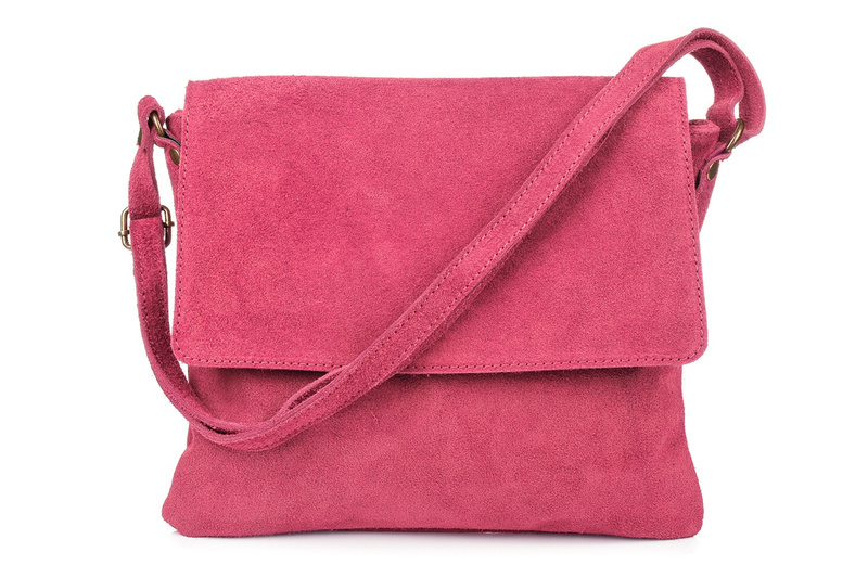 Fuchsia Italian Women's Wildleder Handtasche mit Klappe B67