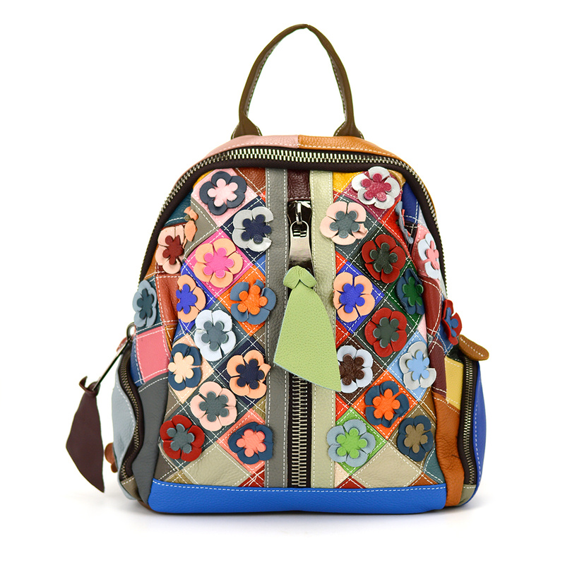 Bunter Damenrucksack mit Mosaikmuster aus Leder