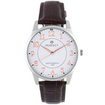 Men's watch quartz brown and silver classic leather strap C426