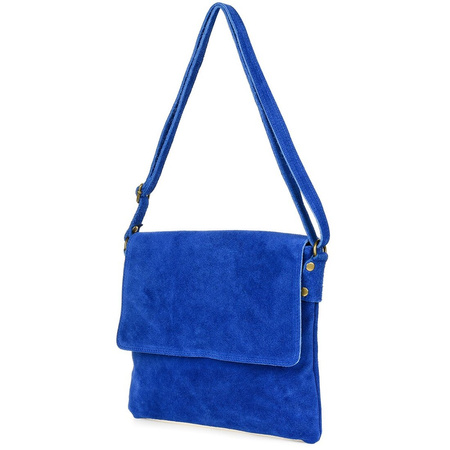 Cornflower Italian Women's Purse Suede Letterman Handbag with Flap B67