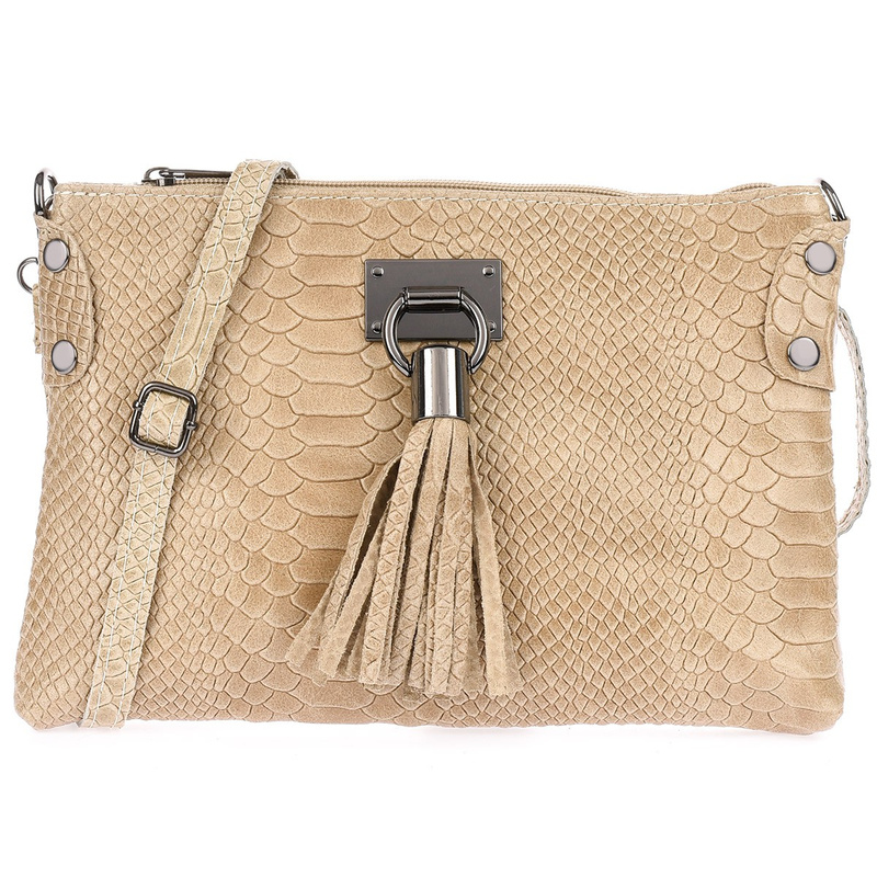 Damen kleine formelle Lederhandtasche beige croko soft postbag X53