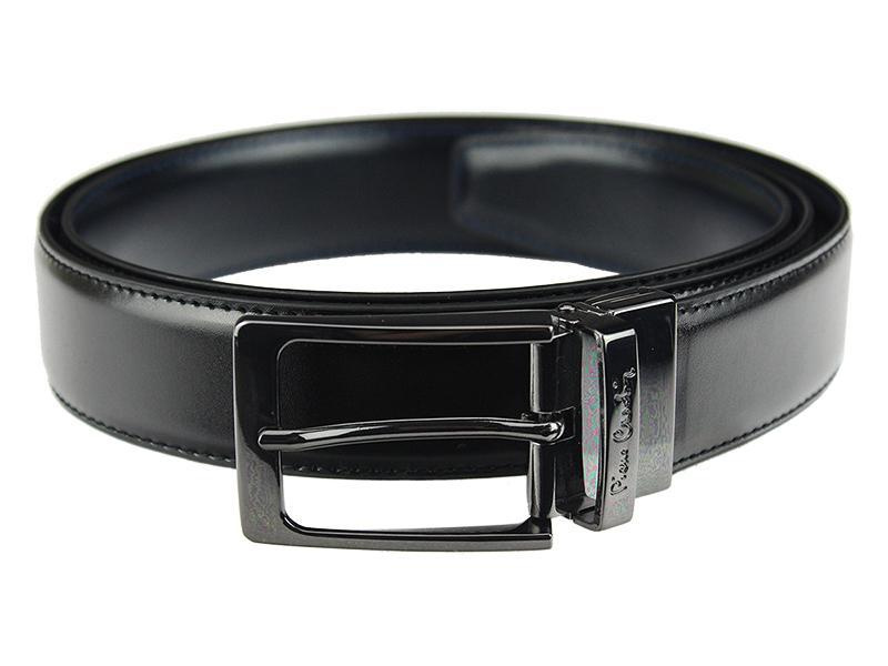 Men's genuine leather belt Pierre Cardin FWJX5 DOUBLE BLACK-BLUE