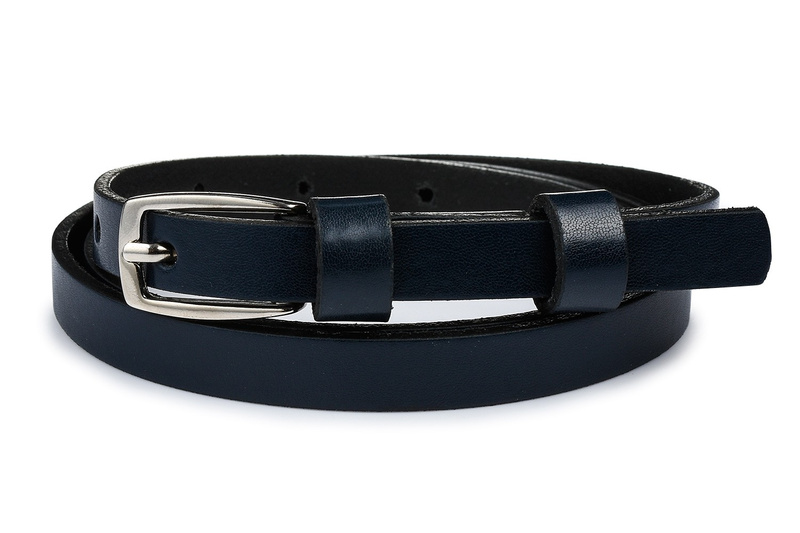 Beltimore leather women's navy blue narrow belt U49 : Colors - navy blue, Strap size - r.105-120 cm