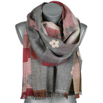 Grey Cotton large women's checkered tassel scarf ST-26