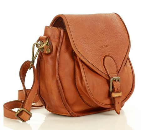 MARCO MAZZINI Klasyczna listonoszka z naturalnej skóry saddle bag genuine leather brąz camel