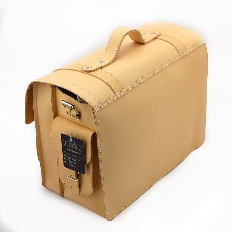 Leather bag, briefcase for documents with a belt