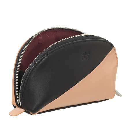 DUDU Genuine Leather Makeup Bag Cosmetic Pouch Travel Organizer Toiletry Clutch with Zipper, Small Coloured Design Pochette