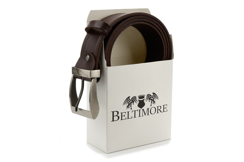 Beltimore men's leather wide belt denim brown 517 : Colors - brown, beige, Strap size - r.120-135 cm