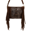 Brown women's Italian leather tassel horizontal handbag Z24