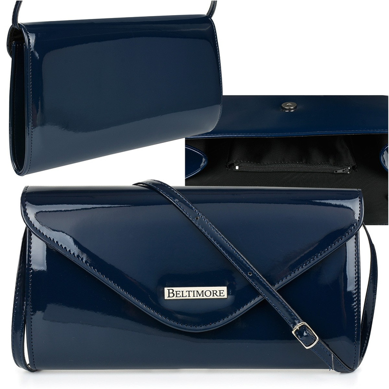 Navy blue lacquered women's evening clutch bag BELTIMORE M78