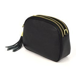 Three-compartment women's leather messenger bag with fringes