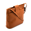 Women's leather messenger bag fastened over the shoulder