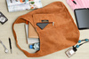 Plum suede women's leather shoulder bag with pouch N88