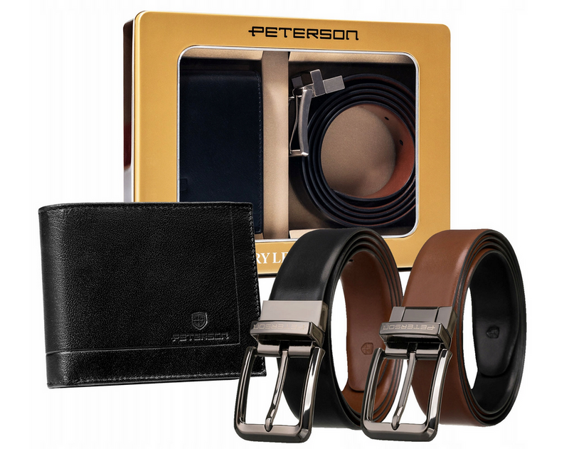 Leather wallet+ leather belt set PETERSON PTN ZM95