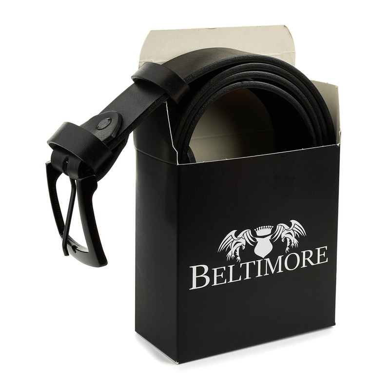 Beltimore full grain leather men's premium black belt E17 : Strap size - r.100-115 cm