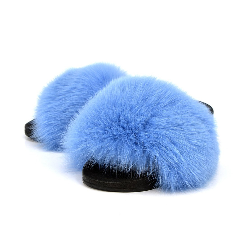 Celebrities, women's slippers with fox fur and rubber