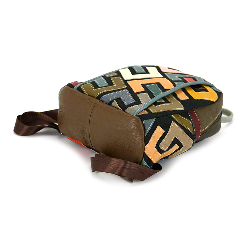 Patterned women's leather backpack with a mosaic pattern