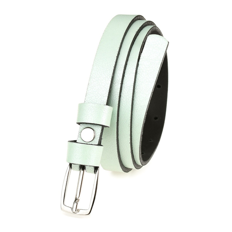 Women's narrow solid leather belt for dress mint S05 : Colors - green, Belt size - r.105-120 cm