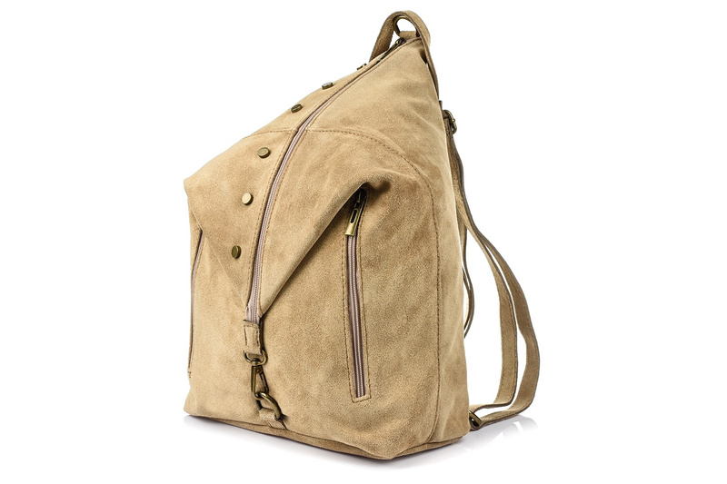 Beige Italian Stylish Women's Leather Suede Backpack A4 W14.