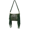 Dark green women's Italian leather tassel horizontal handbag Z24