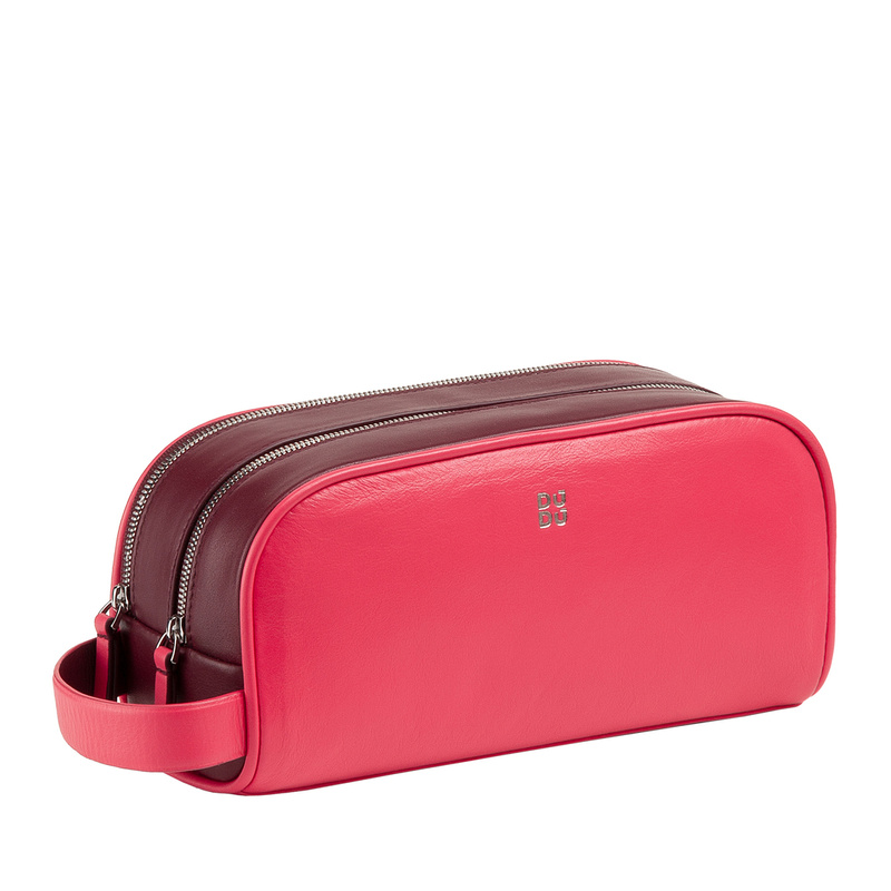 Toiletry bag for travels Colorful Thani by DUDU in soft coloured leather with double zipper. Versatile wash bag, ideal for travelling in style and functionality.