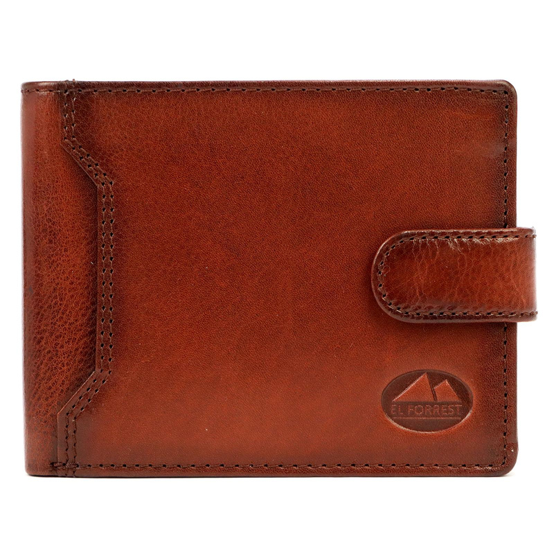 EL FORREST men's leather zip-up wallet with RFID