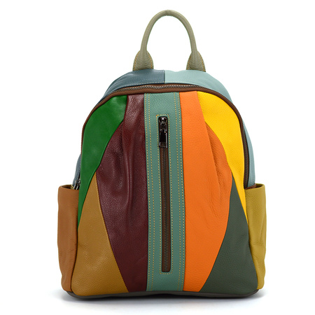 Women's capacious leather functional backpack