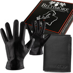 Beltimore T83 men's vertical leather wallet set black gloves : Colors - black, Glove size - S/M