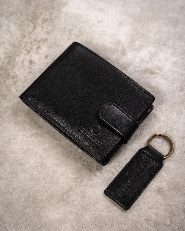 Leather wallet+key ring set PETERSON PTN SET-M-N003L-GVT