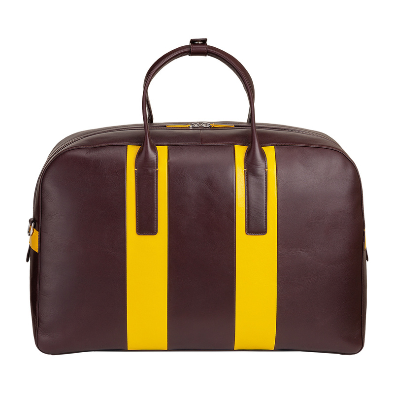 Large duffle bag unisex Colorful Cambridge by DUDU made in genuine leather with double handle and detachable shoulder strap. High quality elegant weekender overnight bag.