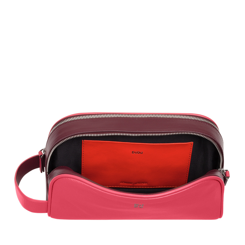 Toiletry bag for travels Colorful Thani by DUDU in soft coloured leather with double zipper. Versatile wash bag, ideal for travelling in style and functionality.