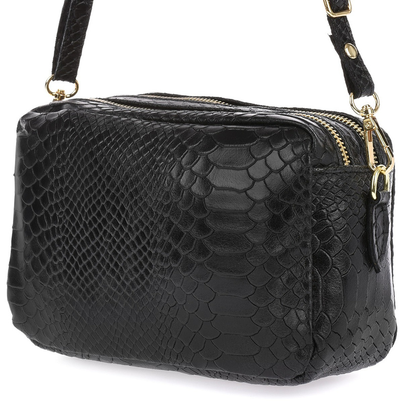 Black leather women's mailbag Italian croco trunk Beltimore P12