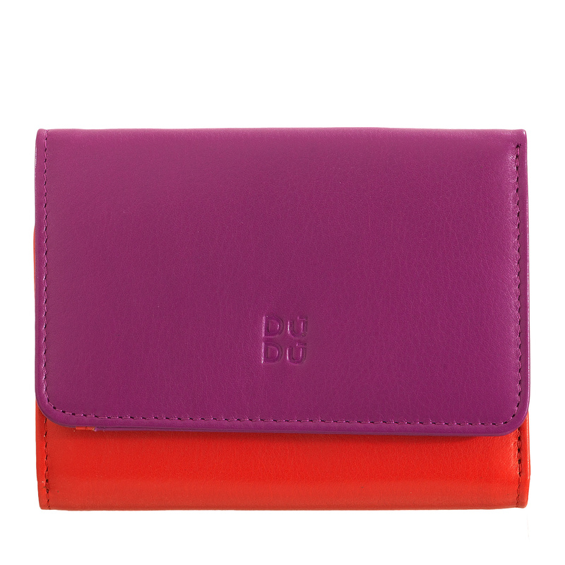 New arrival in Colorful DUDU collection. Small womens RFID trifold wallets made in soft genuine multicolor Nappa calfskin leather with external zip coin purse