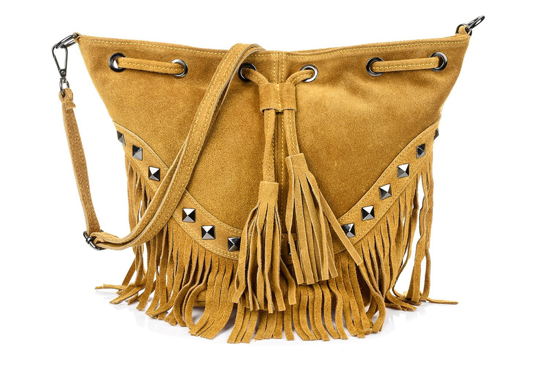 Mustard women's bag leather suede tassels Italian X39