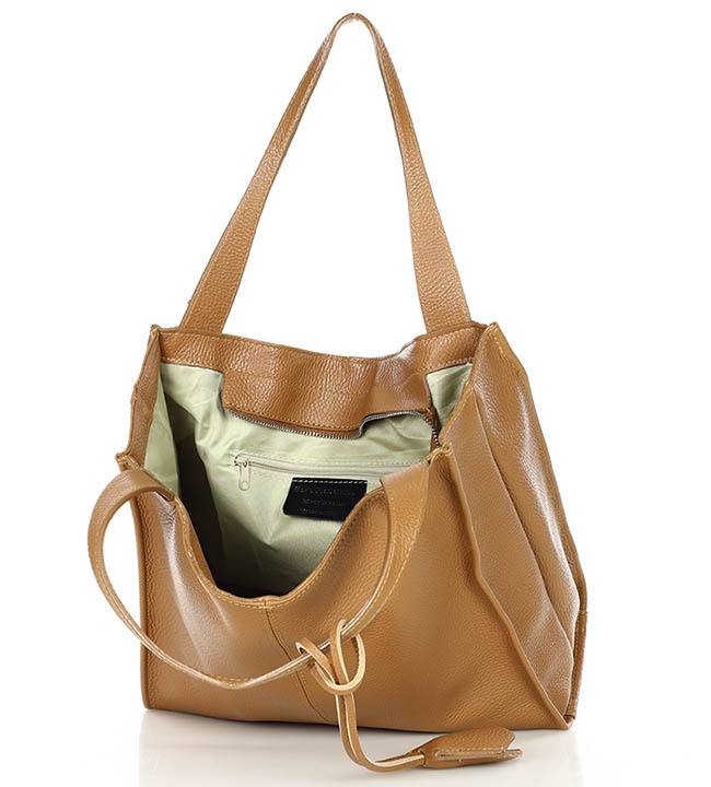 Modny skórzany shopper MAZZINI - Portofino Max camel