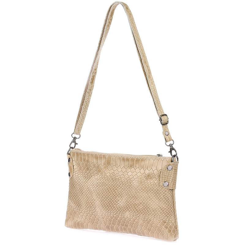 Damen kleine formelle Lederhandtasche beige croko soft postbag X53