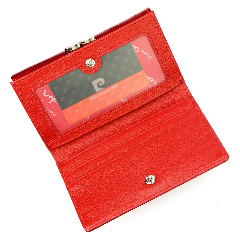 Patent leather large women's wallet with leaves