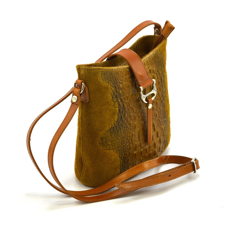 Women's leather messenger bag with crocodile motif