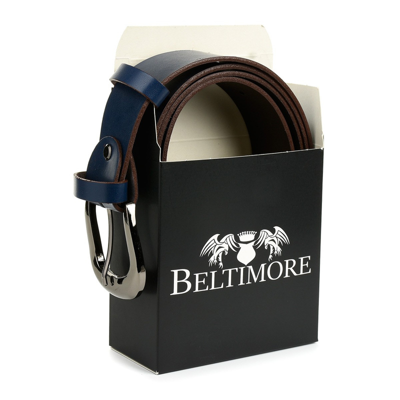 Beltimore navy blue women's leather dress trouser belt A86 : Farben - navy blue, Gürtelgröße - r.85-100 cm