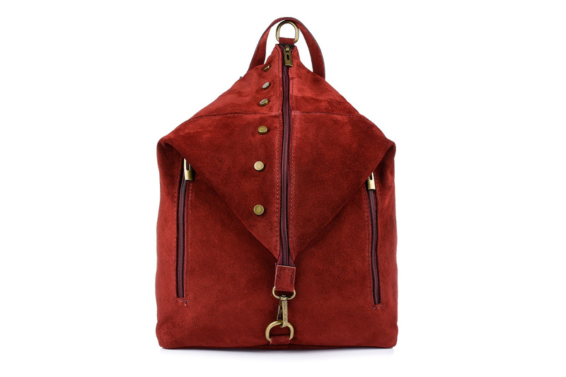 Maroon Italian Stylish Women's Leather Suede Backpack A4 W14.