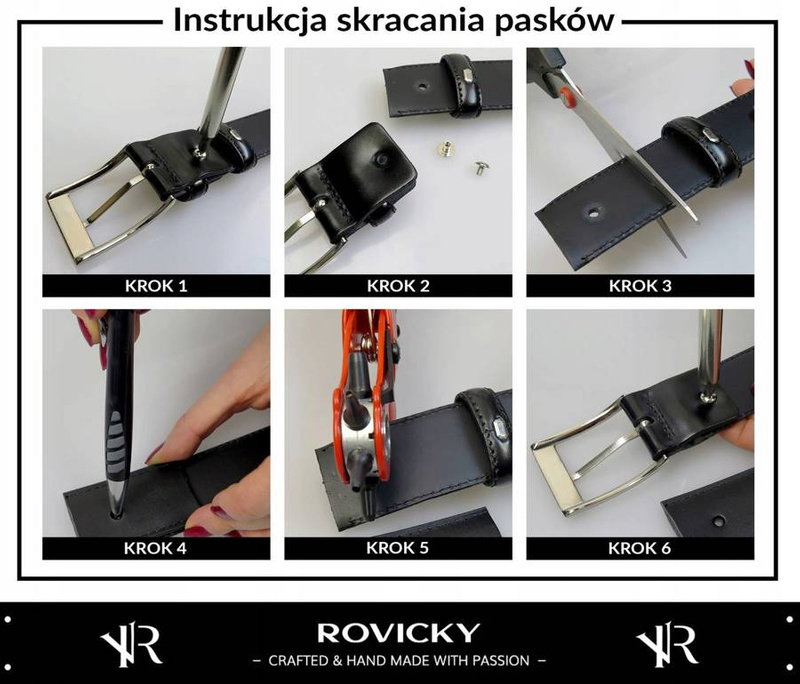 Pasek męski ze skóry naturalnej licowej z ozdobnym tłoczeniem  — Rovicky