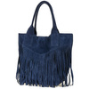 Navy blue leather bag A4 Large L83 fringed