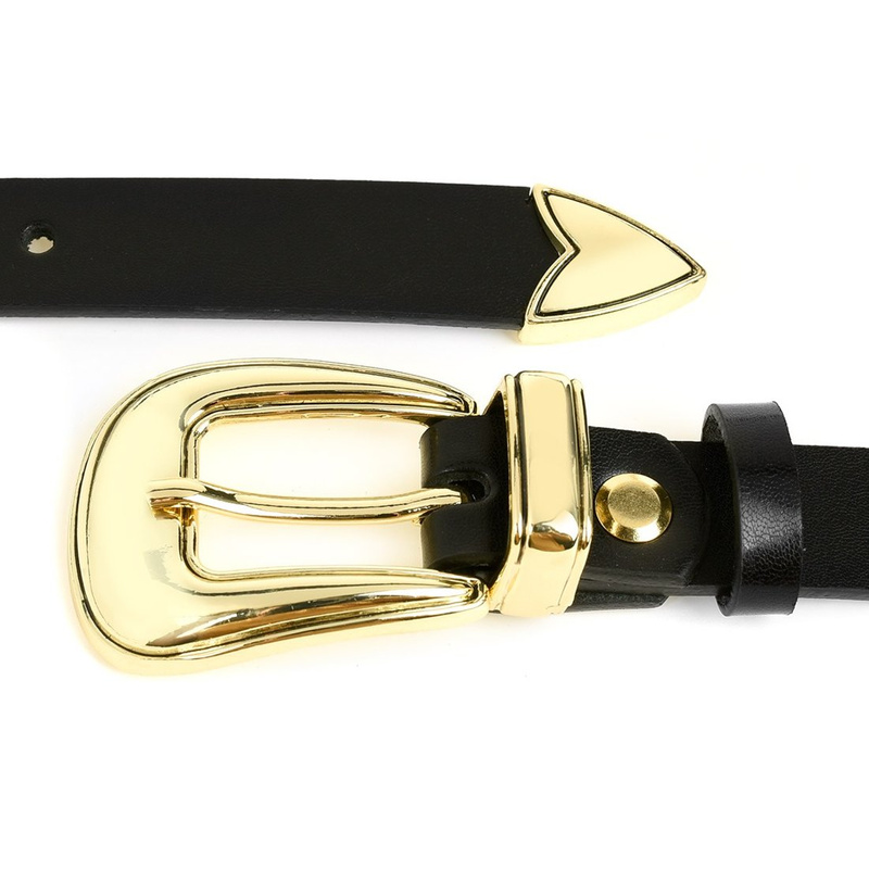 BELTIMORE D52 leather women's gold cowgirl belt : Colors - black, Strap size - r.105-120 cm