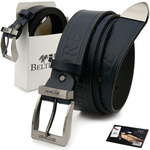 Beltimore men's wide denim leather belt navy blue 520 : Colors - navy blue, Strap size - r.130-145 cm