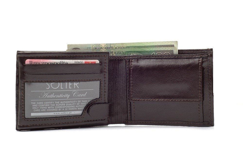 Elegant brown leather wallet SOLIER SW03B