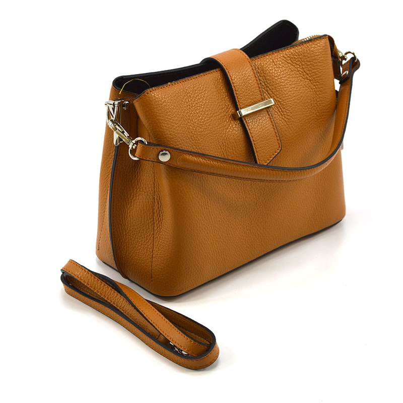 Women's leather shoulder messenger bag with three compartments