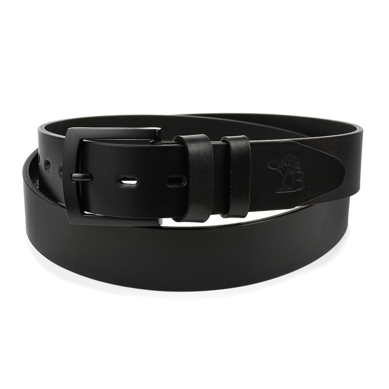 Beltimore full grain leather men's premium black belt E17 : Strap size - r.100-115 cm