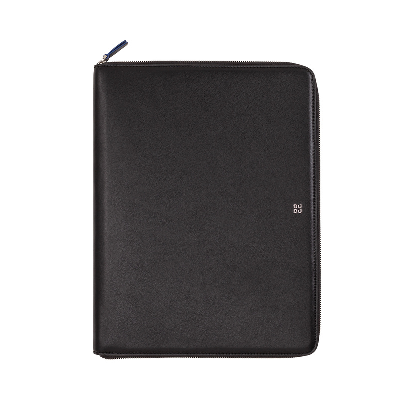 A4 zipped document holder Colorful by DUDU made in soft leather with metal zip around and iPad tablet pocket. Refined and elegant bag, suitable for travel work.