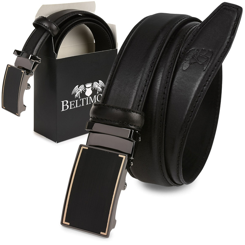 Men's leather belt buckle automatic black Beltimore A08 : Colors - black, Strap size - r.115-130 cm